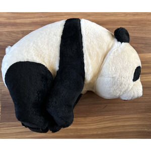 Vintage Lillian Vernon 100% Wool Sitting Panda Bear Plush Stuffed Animal 16”